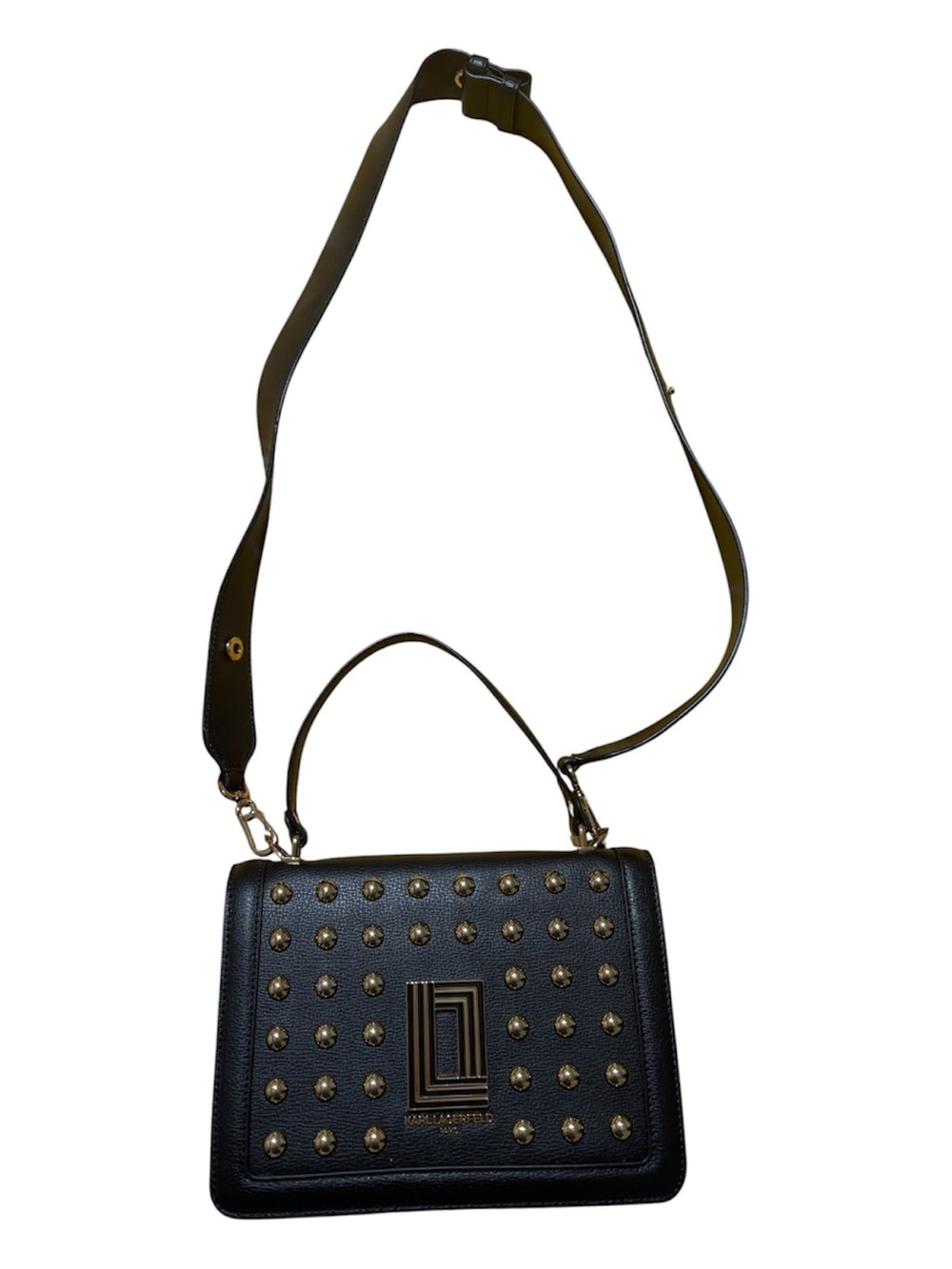 Karl Lagerfeld Black Studded Leather Shoulder Bag